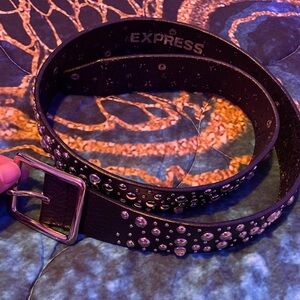 Express Black Studded Belt with Silver Accents